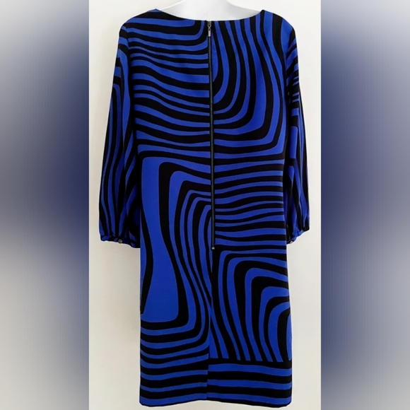 NWT, TAHARI Royal Blue & Black, Wavy Stripe, Sheath Dress, Size 12 - Picture 3 of 14